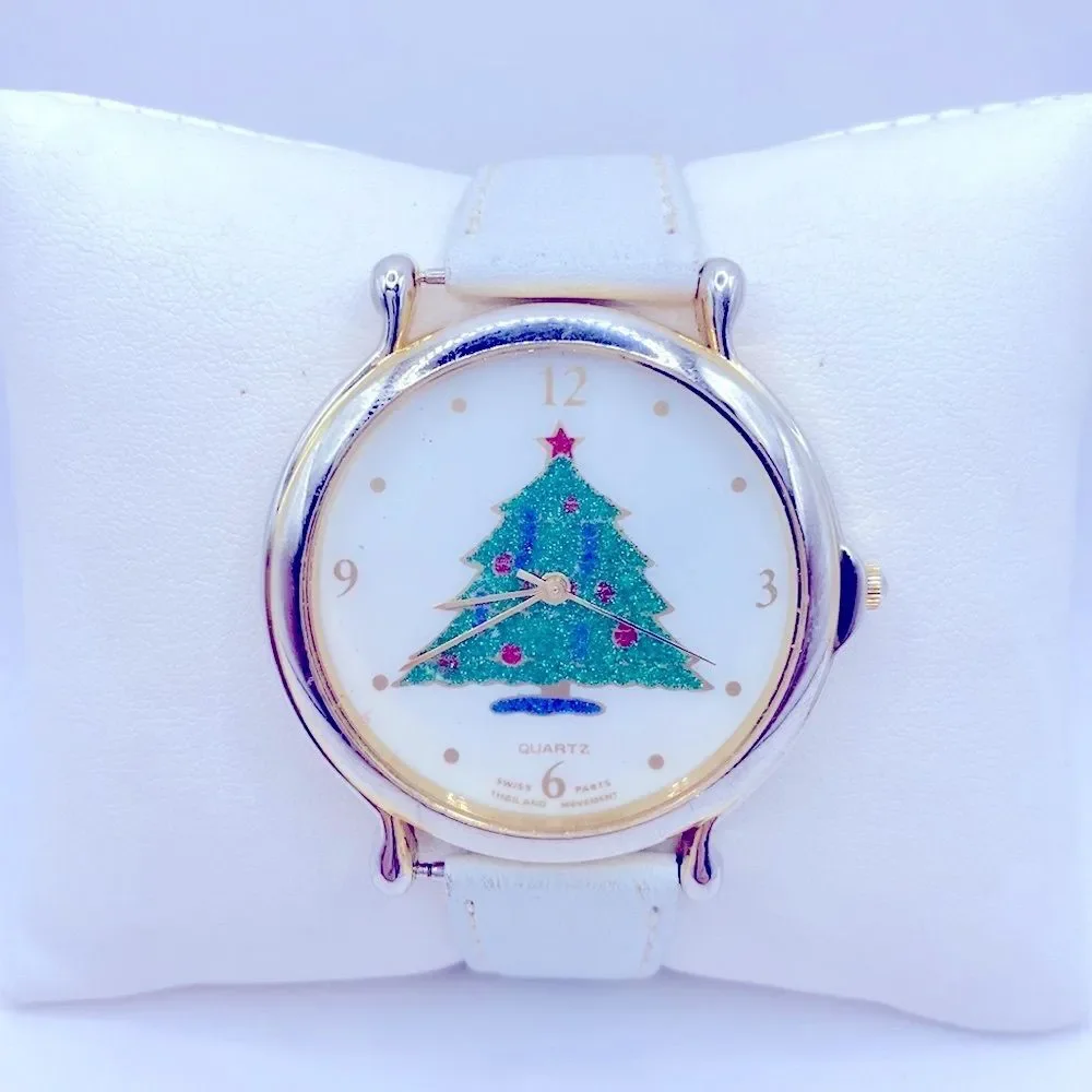 Working! Servon Christmas Tree Watch Genuine Leather Band